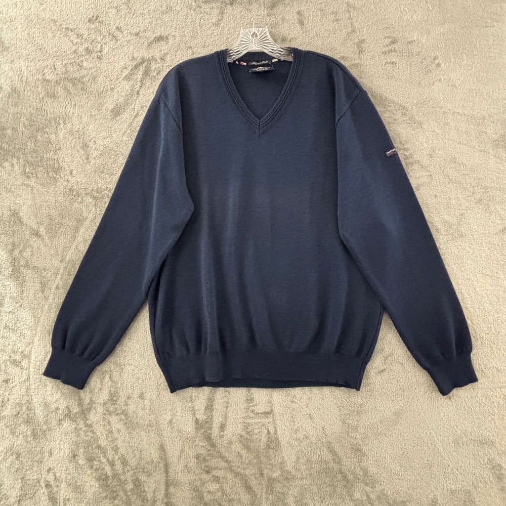 Impulso 1972 V-Neck Sweater Mens Size L/54 Navy Blue Merino Virgin Wool Pullover